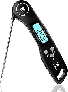 DOQAUS Digital Meat Thermometer, Instant Read Food Thermometer with Backlight LCD Screen, Foldable Long Probe & Auto On/Off, Perfect for Kitchen, BBQ, Water,Meat, Milk, Cooking Food (Black)