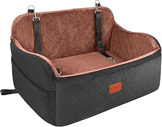 Dog Car Seat for Large Size Dog,Soft Fabric Vehicle Dog Bed Filling Memory Foam,Car Seat for Dogs with 2 Clip-On Dogs Leashs,Removable and Washable Comfy Pet Car Seat(Black/Brown, Large)