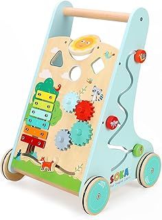 SOKA Walker Toy Wooden Baby Walker First Step Activity Interactive Push Along Toy Steady Speed Entertainment Forest Activity Walking Wagon for Toddler Kids Children Boys Girls Ages 1 Year Old +