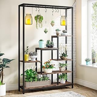 Tribesigns 5-Tier Tall Indoor Plant Stand, 70.9 inches Large Metal Plant Shelf with 10PC S Hanging Hooks, Multi-Purpose Flower Bonsai Pots Display Rack for Indoor, Garden, Balcony, Living Room