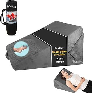 softbuy Orthopaedic 7 in 1 Grey Bed Wedge Pillow for Adults – Adjustable Double Memory Form Wedge Cushion for Reading, Sitting, Acid Reflux, Back Pain, Leg Pain & GERD – Removable Washable Cover