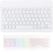 Universal Ultra-Slim Keyboard with 7 Colours Backlight Rechargeable Wireless Keyboard Portable Key-board Compatible with iPad/Samsung Tab/Lenovo Tab/iOS/Android/Windows (White)