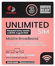 Three Unlimited Data SIM – Uncapped 5G Speeds – Renewed EVERY MONTH Until 8th AUGUST 2026 – No Contract – Ideal for Business Mobile Broadband, Routers & Phones