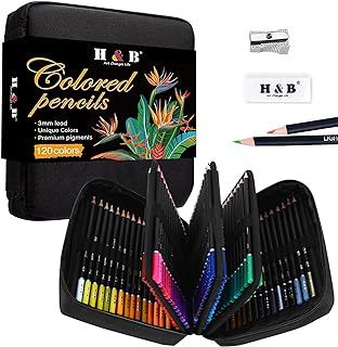 H & B 122Pack Coloured Pencils Drawing Pencil Set Oil Based Artist Pencils Professional Colouring Pencils for Adults Beginners Art Supplies with Eraser In Zipper Case