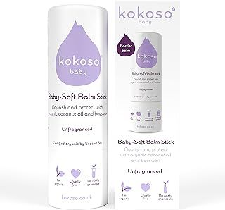 Kokoso Baby Soft Balm Stick, Unfragranced, Great for Dry Hands, Sore Lips and Chapped Cheeks, Protects Dribbly Chins and Soothes Dribble Rash, 100% Natural & Organic Ingredients, 13g