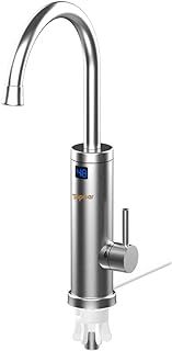 Electric Water Taps,TopSer Pro 220V Tankless Electric Heater Kitchen Taps,360 Degree Rotate Cold and Hot Water Tap with Lcd Display for Kitchen,Bathroom,Washroom [British Standard Plug]