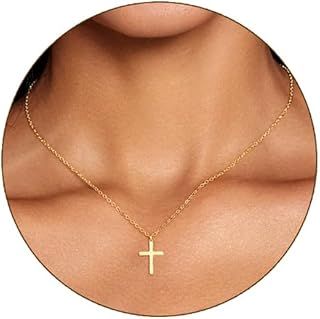 Gold Cross Necklace for Women 18K Gold Plated Chain Necklace Dainty Gold Pendant Necklaces Gold Jewelry for Women