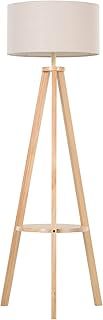 HOMCOM Free Standing Tripod Floor Lamp Bedside Light Reading Light with Storage Shelf Linen Shade for Living Room Bedroom, 154cm, Cream
