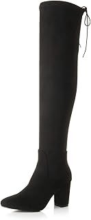 AJVANI Womens Ladies high Block Heel Stretch lace up Riding Over The Knee Boots Size