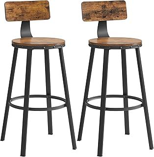 VASAGLE Bar Stools Set of 2, Kitchen Breakfast Bar Chairs, with Backrest, Steel Frame, 73 cm Tall Seat, Easy Assembly, Industrial Style, Rustic Brown and Black LBC026B01V1