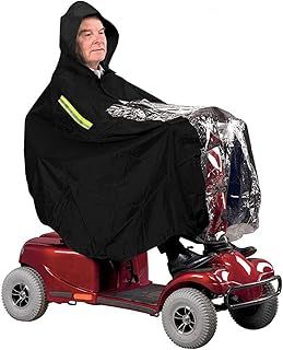 Waterproof Rain Poncho for Mobility Scooter, Large Wind Proof Scooter cape Raincoat Reusable Made by Black Clear PVC Full Protection from Rain