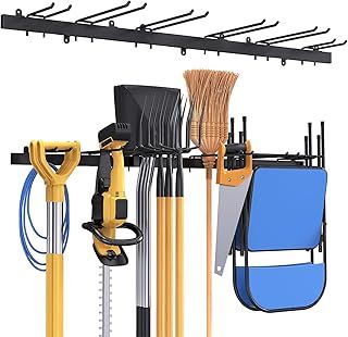 51inch Wall Mounted Tool Storage Rack Single Hook, Metal Wall Mount Tools Home and Garage Storage System, Steel Gear Hanger, for Garden, Garage, Wall Tool Organiser (Single Row Hook)