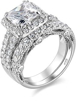 SHELOVES 4Ct Bridal Rings Set Engagement Wedding Rings for Women 925 Sterling Silver Princess AAAAA Cubic Zirconia Sz I-Z 1/2