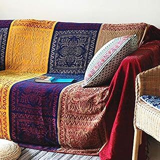 Throws for Sofas large, Chenille Jacquard Tassels Throw Blankets for Bed Settees Chair Slipcover Cover 2 3 Seater， Bohemian Fringe Tassels, (Red, Large220x260cm)…