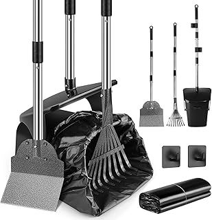 KoolShiro Dog Pooper Scooper Large Swivel Bin & Rake & Spade with 40 Waste Bags and 2 Hook, 36.8" Long Handle Dog Poop Scooper for Garden, Grass, Dirt, Gravel or Flats