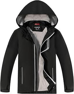 Boys Girls Waterproof Jackets Kids Lightweight Fleece Lined Raincoat with Detachable Hood