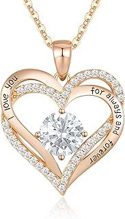 CDE Necklaces for Women 925 Sterling Silver Love Heart Pendant Birthstone Rose Gold Necklace Jewellery Gifts for Mum Her Wife Girlfriend Anniversary Birthday Mothers Day