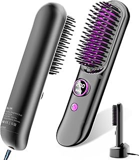 Cordless Hair Straightener Brush for Travel ON-The-GO, 8400mAh Hot Brush Hair Straighteners USB Rechargeable Portable Smoothing Heated Styling Comb with Exclusive Charging Dock