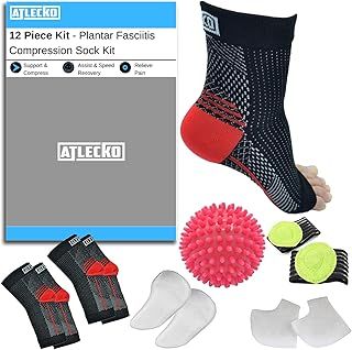 Atlecko Plantar Support & Relief Socks Kit - 11-Pieces, 2 PAIRS Plantar Fasciitis Socks - Comfortable Quality Compression (S/M)