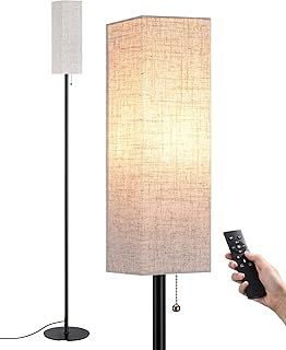 EDISHINE Floor Lamp, Standing Lamp with Square Linen Lampshade, Floor Lamps for Living Room, Bedroom, 165cm, E27 Socket(9W LED Dimmable Bulb Included), Magnetic Remote Control, Black