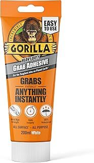 Gorilla Heavy Duty White Grab Adhesive 200ml Tube – All-Purpose, Ultra-High Strength, Holds Instantly, 100% Waterproof & temperature resistant
