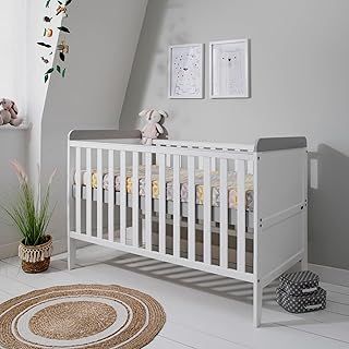 Tutti Bambini Rio Baby Cot Bed with Cot Top Changer - 2-in-1 Baby Crib & Toddler Bed, Baby Bed, Adjustable Base, Baby Cot, Birth to 6 Years, Newborn Essentials, White & Dove Grey (140 cm x 70 cm)