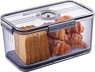 Gifhomfix Bread Bin Airtight Bread Bins for Kitchen Counter, Time Recording Bread Box with Lid, Bread Storage Container for Homemade Bread, Toast, Bagel, Donut and Cookies, Grey