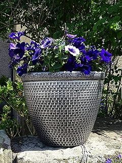 2 X Large Plastic Round Cromarty Plant Pot Flower Pot Planter Garden Decoration Antique Silver 30cm Outside Planters Outdoor With Drainage Holes