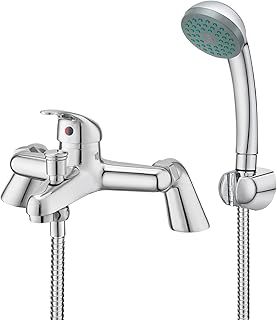 Bathroom Sink Taps with Shower Head, BATHWEST Modern Bath Tap with Shower Kit, Chrome Single Lever Monobloc Bathroom Shower Mixer Taps 021N