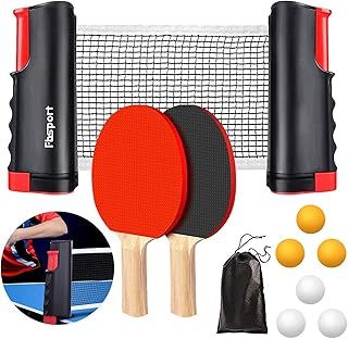 FBSPORT Table Tennis Set, Ping Pong Bats Set with 2 Paddles, 1 Retractable Net, 6 Balls, 1 Carrying Bag, for Trainer Adults Kids Indoor Outdoor