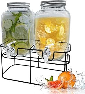 2 X 4L Glass Water Dispenser with Metal Wire Stand: A Stylish and Practical Solution for Serving Cocktails, Juices, Water, and More in Elegance