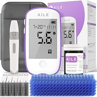 Blood Glucose Test Kit for Diabetes: AILE Blood Sugar monitor testing Kits Diabetics Meter For Home Use Test Strips x 50 and Low Pain Lancing Devices x 50 Testing Monitoring 5 Seconds Accurate Machine