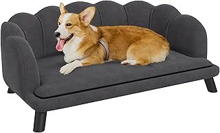 PawHut Dog Sofa for Medium, Large Dogs, Shell Shaped Pet Couch Bed with Legs, Cushion, Washable Cover - Grey