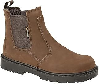 Mens Brown Leather Lightweight Safety Toe Cap Dealer Work Boots