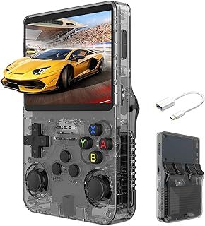 R36S Handheld Game Console, Retro Handheld Video Game Console 3.5 Inch IPS Screen Open Source Linux System Built-in 15000+ Games, 32G+64G TF Card, Black