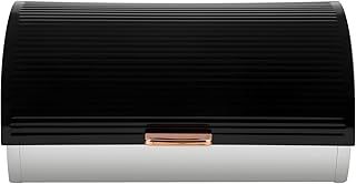 Tower T826000RB Bread Bin, Rose Gold Linear Collection, Roll Top Lid, Stainless Steel, Black and Rose Gold, 20 x 41 x 27 cm