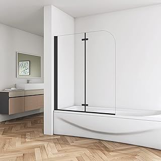 Huibathrooms 1000X1400mm Matt Black Over Bath Shower Screen 2 Folding Pivot Tempered Glass Door Panel Bathroom