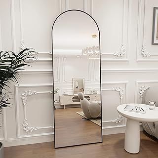 Koonmi 44 x 147 cm Arch Mirror Full Length, Standing Floor Full Body Dressing Mirror with Cruved Top Wall Mounted, Leaning, for Living Room, Black