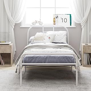 Panana Strong Metal Bed Frame 3FT Single Size Solid Bedstead Base Home Furniture (3ft Single, ModelA - White)