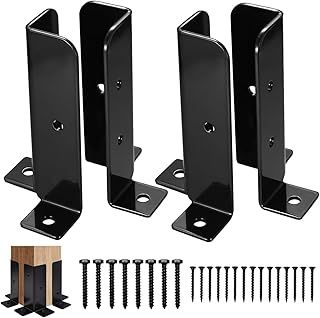Post Base, 4Pcs Adjustable Fence Brackets With Screws, Thick Solid Steel Bolt Down Support Bracket, Deck Porch Railing Mailbox Pergola Metal Fence Repair Kit