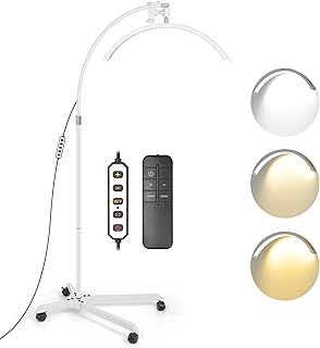JingleChoo Led Half Moon Light for Lashes - Adjustable Height & Brightness for Beauty, Tattoo, Artists, Nail Tech, Esthetician Light - Rotating Half Moon - with Phone Holder (36W, White)