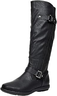 DREAM PAIRS Women's Knee-High Boots, Comfortable Chunky Block Heel Pointed Toe Pull On Side Zipper Suede Slouch Riding Boots