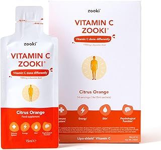 Zooki Liposomal Vitamin C 1000mg Liquid – 4X Higher Absorption – Great Taste, Sugar Free, Vegan – Alternative to High Strength Vitamin C Tablets – Immune System – Energy (Citrus Orange, 14 Servings)