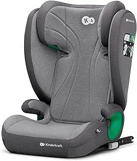 Kinderkraft JUNIORFIX2 Car Seat for 4-12 Years, I-Size 100-150 cm, Group 2/3, Toddler car seat with Isofix, Adjustable Headrest, Reinforced Side protections, Wide and Comfortable seat, Gray