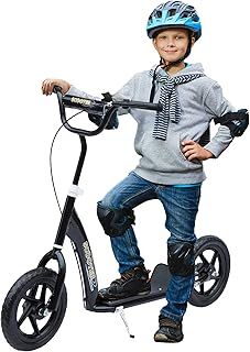 HOMCOM Kids Scooter with 12" EVA Tyres, Rear Brake, Big Wheels for 5-12 Years Old