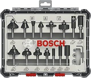 Bosch Professional 15 pcs. Mixed Router Bit Set (for Wood, Ø 1/4 Inch Shank, Accessory Router)