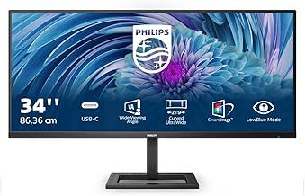 Philips 346E2Lae - 34 Inch Wqhd Monitor, 100Hz, Va, 1Ms, Usb-C Power Delivery, Amd Freesync, Multiview, Speakers, Smart Image (3440 X 1440 @ 100Hz, 300 Cd/M², Hdmi 2.0 / Dpo 1.2 / Usb-C)