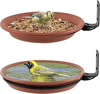 2 Piece Wall Mounted Bird Feeder,Bird Feeder & Bath for Garden,Fence Tray,Deck Tray,Attracting Wild Birds,Bird Water Installed on Trees,Balcony,Outdoor Walls, Brown, Bseical-0131
