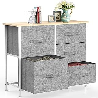 IMURZ Chest of Drawers,Fabric Storage Drawers wtih 5 Units Large Storage Space,Sturdy Steel Frame Chest of Drawers Bedroom for Living Room, Nursery Room, Hallway etc, Gray, 30 x 85 x 70 cm