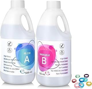 Epoxy Resin Kits for Beginners - 1000ml Crystal Clear Epoxy Resin Kit, 1:1 Ratio Clear Resin Coating with Sticks,Cups and Gloves, 2 Part Resin for Craft, Casting, Tabletop, Jewelry Making